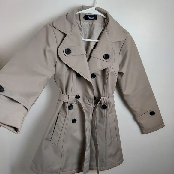Milvus Taupe Button Down Belted Dressy Outdoor Winter Trench Pea Coat Size XL - Picture 3 of 6